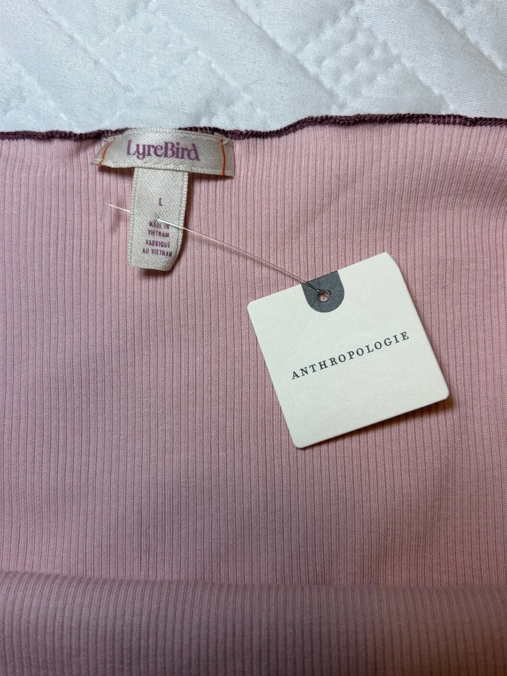 Anthropologie LyreBird | Pink Ribbed Square-Neck Pointelle Sleep Cami NWT